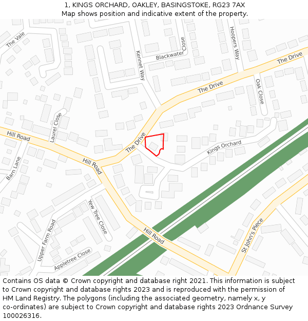 1, KINGS ORCHARD, OAKLEY, BASINGSTOKE, RG23 7AX: Location map and indicative extent of plot