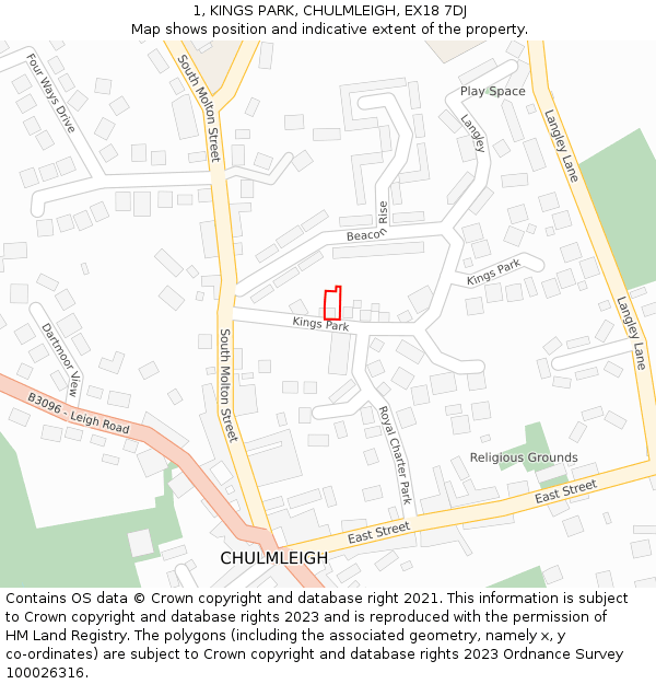 1, KINGS PARK, CHULMLEIGH, EX18 7DJ: Location map and indicative extent of plot