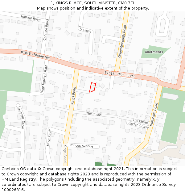 1, KINGS PLACE, SOUTHMINSTER, CM0 7EL: Location map and indicative extent of plot