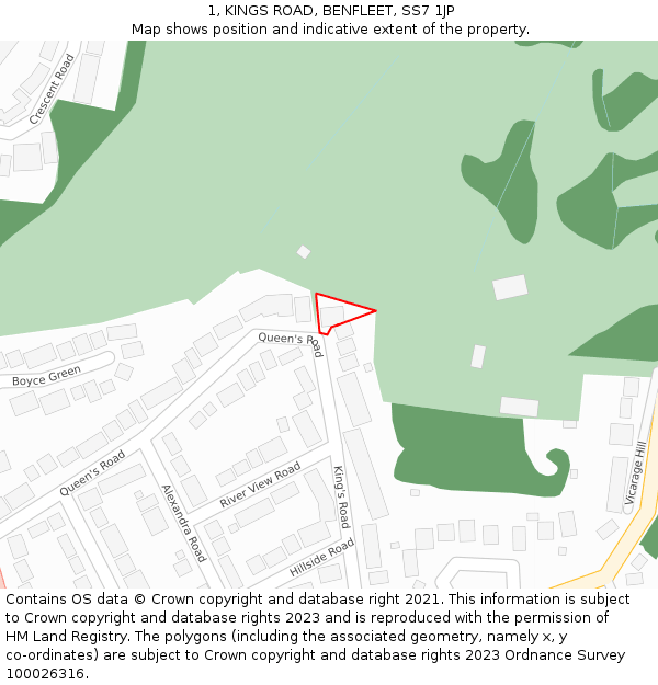 1, KINGS ROAD, BENFLEET, SS7 1JP: Location map and indicative extent of plot