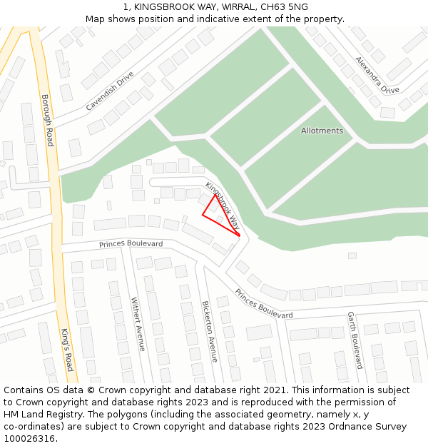 1, KINGSBROOK WAY, WIRRAL, CH63 5NG: Location map and indicative extent of plot