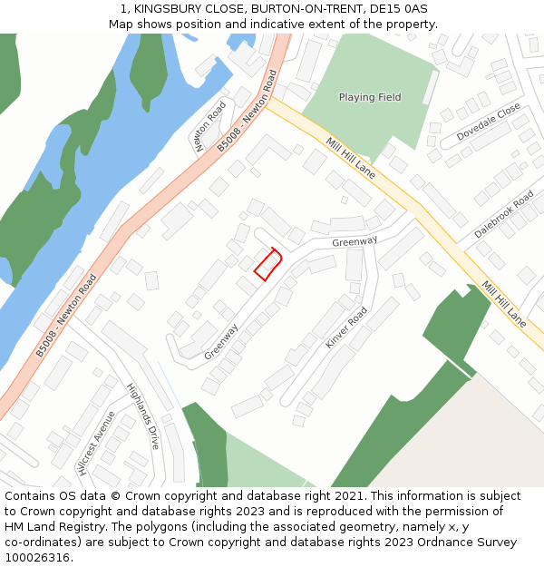 1, KINGSBURY CLOSE, BURTON-ON-TRENT, DE15 0AS: Location map and indicative extent of plot