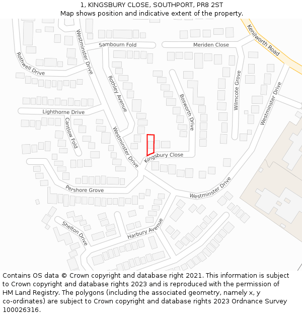 1, KINGSBURY CLOSE, SOUTHPORT, PR8 2ST: Location map and indicative extent of plot