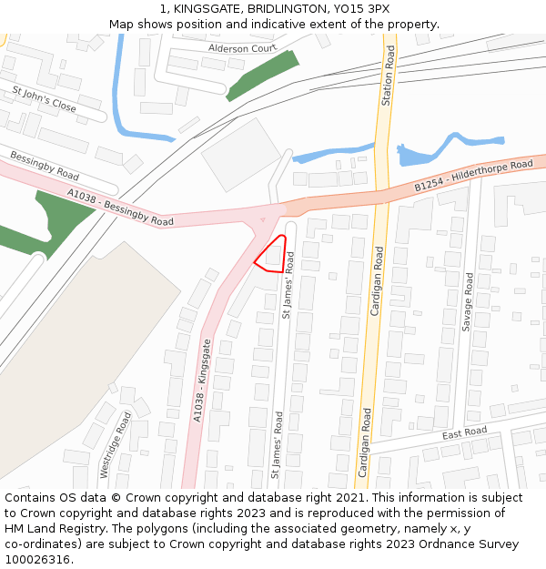 1, KINGSGATE, BRIDLINGTON, YO15 3PX: Location map and indicative extent of plot