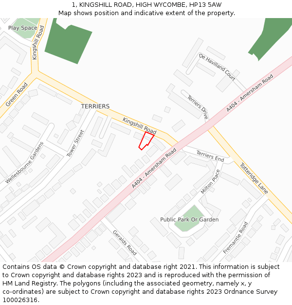 1, KINGSHILL ROAD, HIGH WYCOMBE, HP13 5AW: Location map and indicative extent of plot