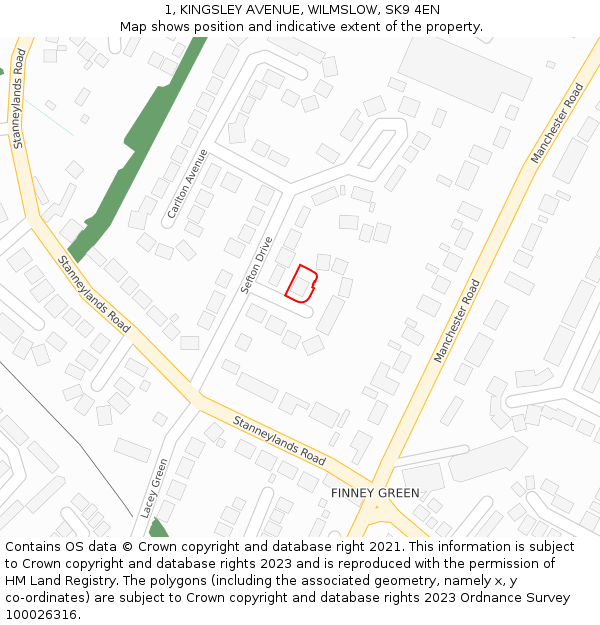 1, KINGSLEY AVENUE, WILMSLOW, SK9 4EN: Location map and indicative extent of plot