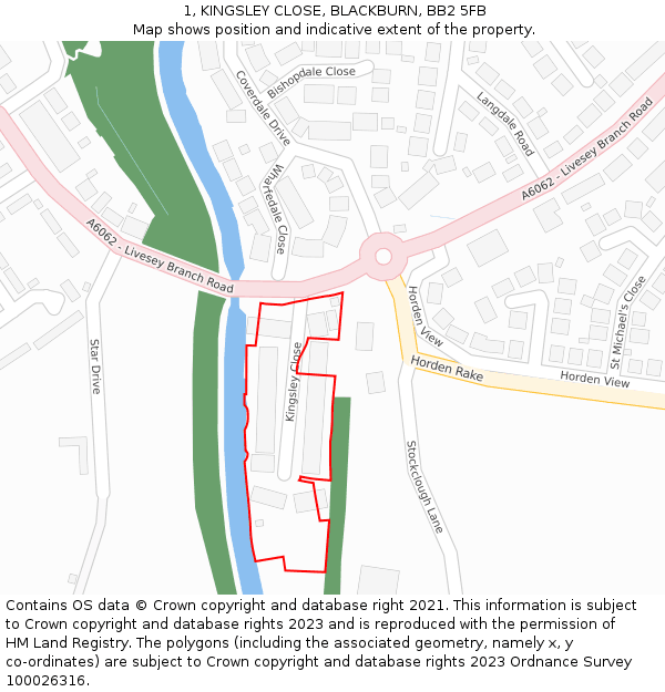 1, KINGSLEY CLOSE, BLACKBURN, BB2 5FB: Location map and indicative extent of plot