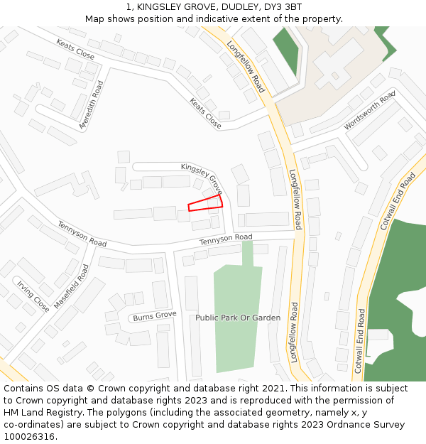 1, KINGSLEY GROVE, DUDLEY, DY3 3BT: Location map and indicative extent of plot