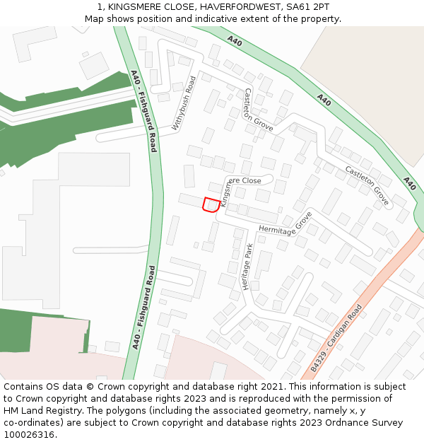 1, KINGSMERE CLOSE, HAVERFORDWEST, SA61 2PT: Location map and indicative extent of plot