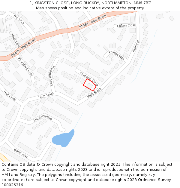 1, KINGSTON CLOSE, LONG BUCKBY, NORTHAMPTON, NN6 7RZ: Location map and indicative extent of plot