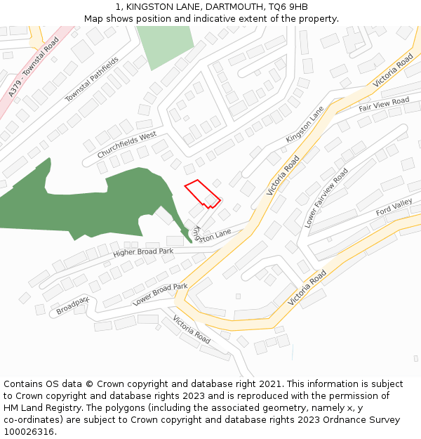 1, KINGSTON LANE, DARTMOUTH, TQ6 9HB: Location map and indicative extent of plot