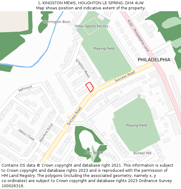 1, KINGSTON MEWS, HOUGHTON LE SPRING, DH4 4UW: Location map and indicative extent of plot