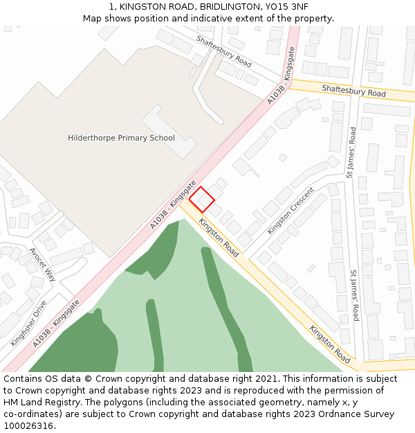 1, KINGSTON ROAD, BRIDLINGTON, YO15 3NF: Location map and indicative extent of plot