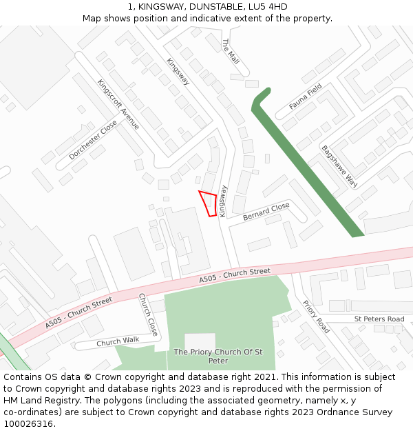 1, KINGSWAY, DUNSTABLE, LU5 4HD: Location map and indicative extent of plot