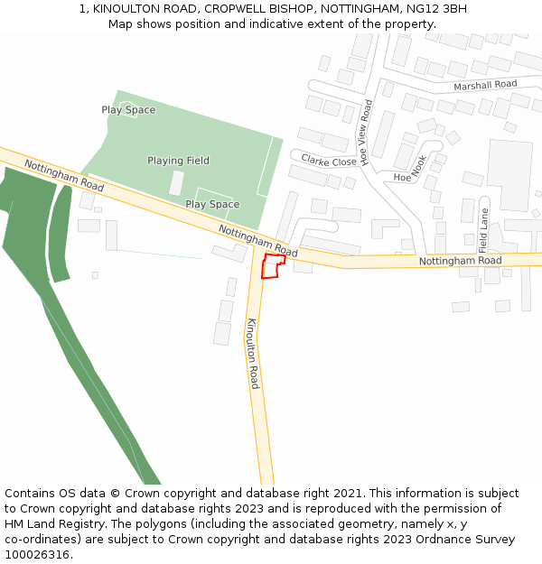 1, KINOULTON ROAD, CROPWELL BISHOP, NOTTINGHAM, NG12 3BH: Location map and indicative extent of plot