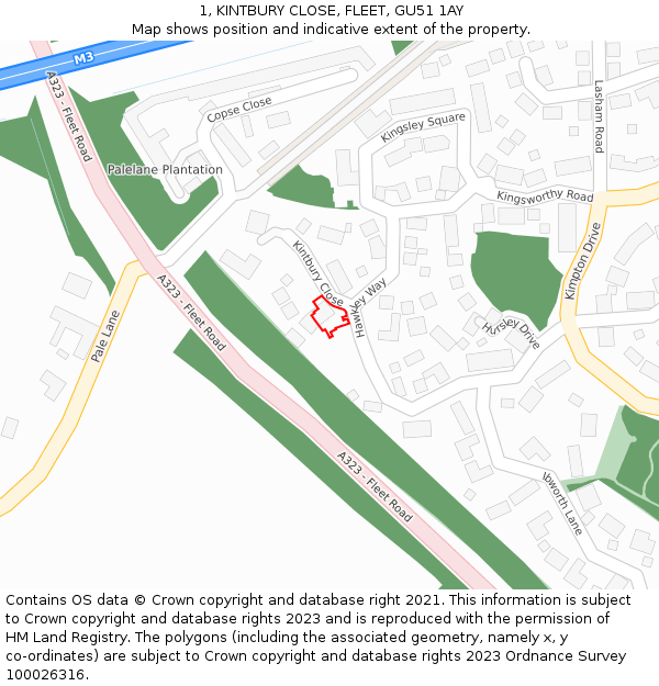 1, KINTBURY CLOSE, FLEET, GU51 1AY: Location map and indicative extent of plot