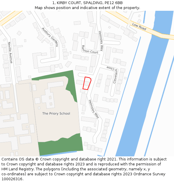1, KIRBY COURT, SPALDING, PE12 6BB: Location map and indicative extent of plot