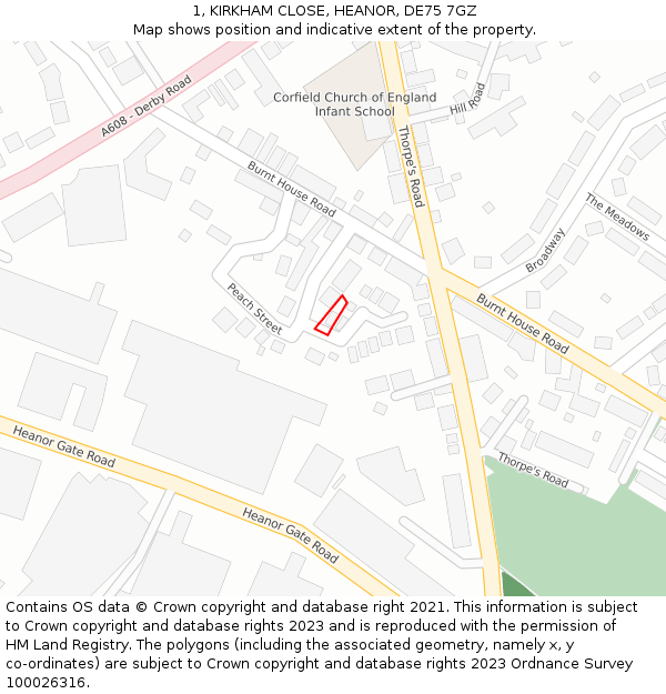 1, KIRKHAM CLOSE, HEANOR, DE75 7GZ: Location map and indicative extent of plot