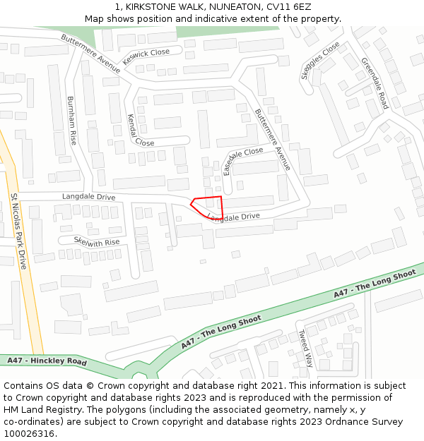 1, KIRKSTONE WALK, NUNEATON, CV11 6EZ: Location map and indicative extent of plot