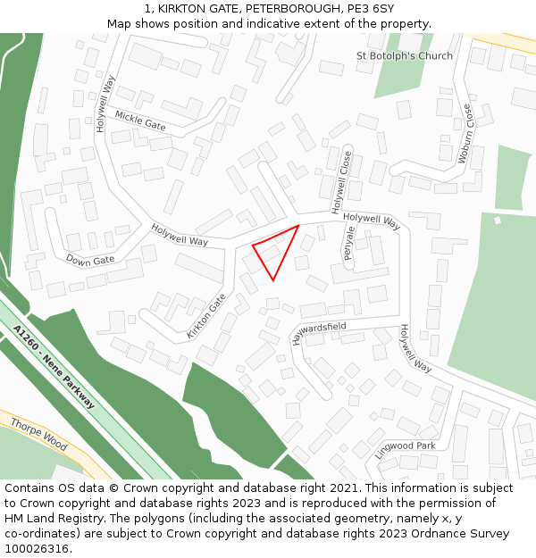 1, KIRKTON GATE, PETERBOROUGH, PE3 6SY: Location map and indicative extent of plot