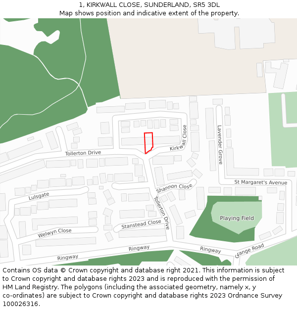 1, KIRKWALL CLOSE, SUNDERLAND, SR5 3DL: Location map and indicative extent of plot