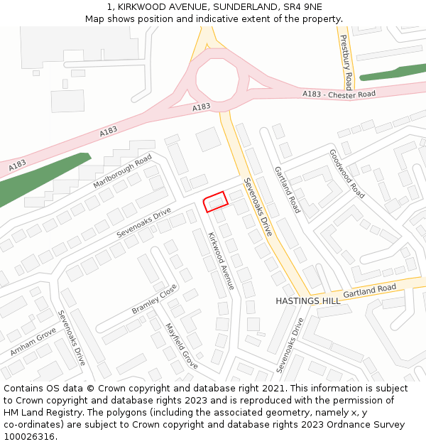 1, KIRKWOOD AVENUE, SUNDERLAND, SR4 9NE: Location map and indicative extent of plot