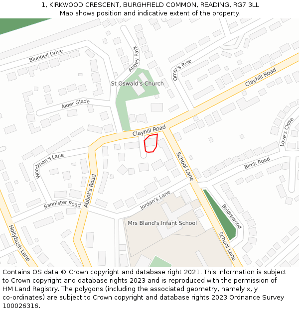 1, KIRKWOOD CRESCENT, BURGHFIELD COMMON, READING, RG7 3LL: Location map and indicative extent of plot
