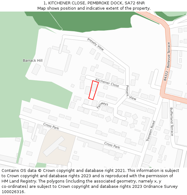 1, KITCHENER CLOSE, PEMBROKE DOCK, SA72 6NR: Location map and indicative extent of plot