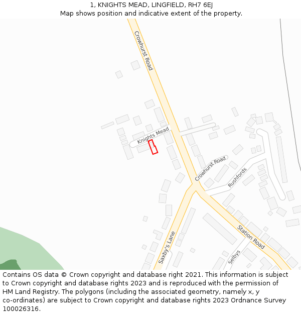 1, KNIGHTS MEAD, LINGFIELD, RH7 6EJ: Location map and indicative extent of plot