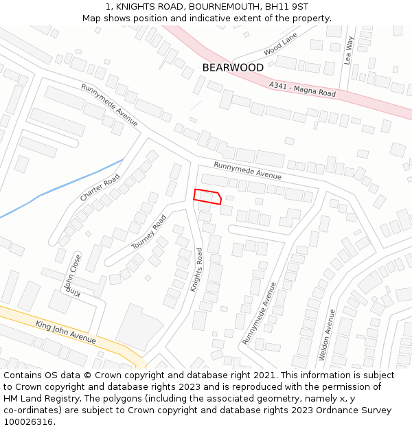 1, KNIGHTS ROAD, BOURNEMOUTH, BH11 9ST: Location map and indicative extent of plot