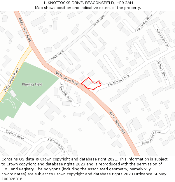 1, KNOTTOCKS DRIVE, BEACONSFIELD, HP9 2AH: Location map and indicative extent of plot