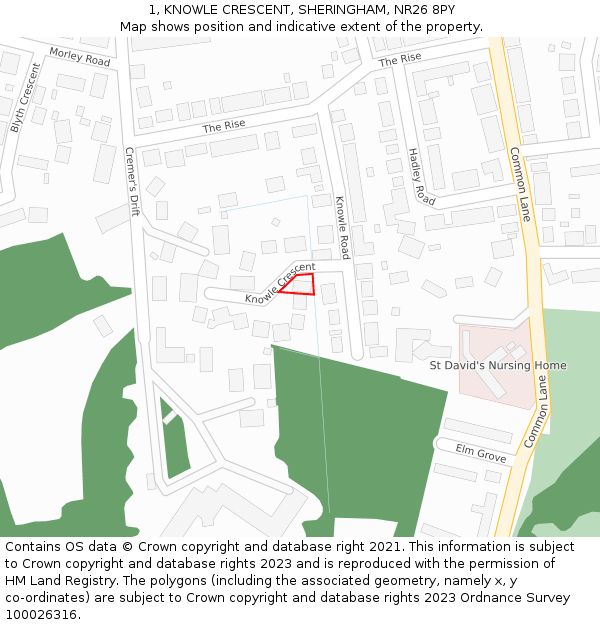 1, KNOWLE CRESCENT, SHERINGHAM, NR26 8PY: Location map and indicative extent of plot