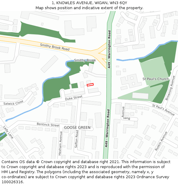 1, KNOWLES AVENUE, WIGAN, WN3 6QY: Location map and indicative extent of plot