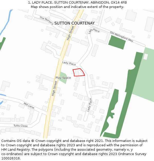 1, LADY PLACE, SUTTON COURTENAY, ABINGDON, OX14 4FB: Location map and indicative extent of plot