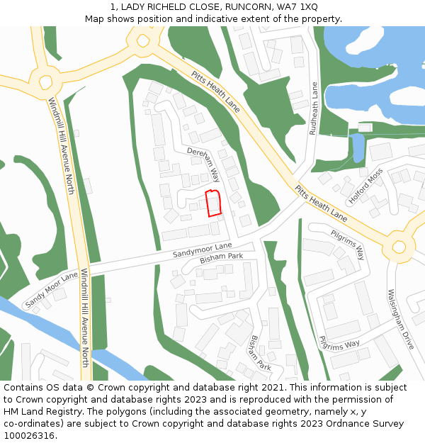 1, LADY RICHELD CLOSE, RUNCORN, WA7 1XQ: Location map and indicative extent of plot