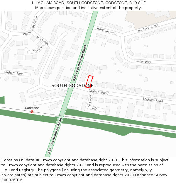 1, LAGHAM ROAD, SOUTH GODSTONE, GODSTONE, RH9 8HE: Location map and indicative extent of plot