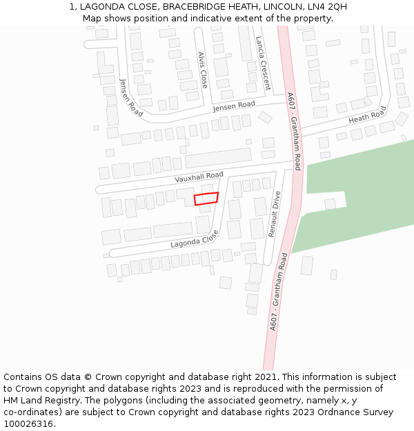 1, LAGONDA CLOSE, BRACEBRIDGE HEATH, LINCOLN, LN4 2QH: Location map and indicative extent of plot