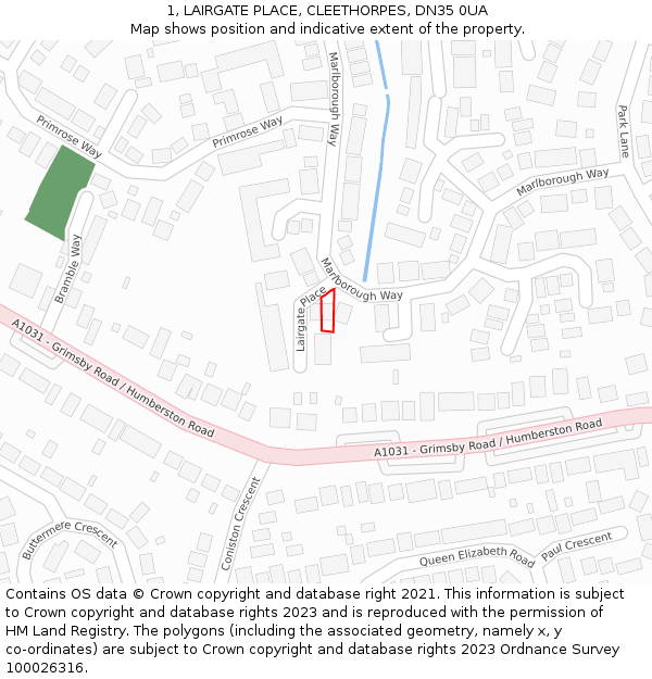 1, LAIRGATE PLACE, CLEETHORPES, DN35 0UA: Location map and indicative extent of plot