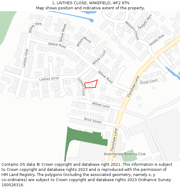 1, LAITHES CLOSE, WAKEFIELD, WF2 9TN: Location map and indicative extent of plot