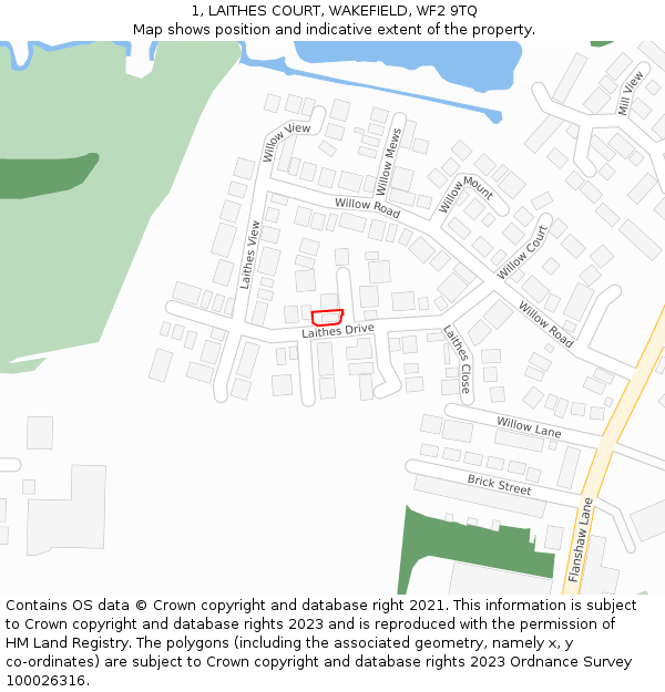 1, LAITHES COURT, WAKEFIELD, WF2 9TQ: Location map and indicative extent of plot