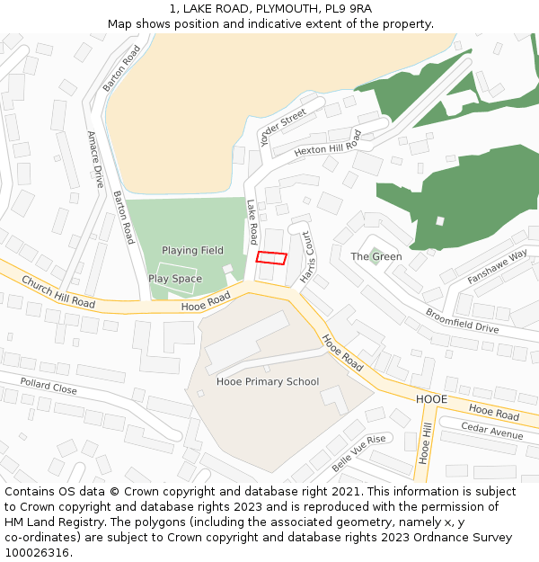 1, LAKE ROAD, PLYMOUTH, PL9 9RA: Location map and indicative extent of plot