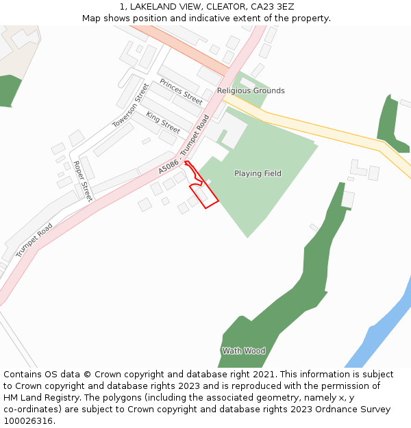 1, LAKELAND VIEW, CLEATOR, CA23 3EZ: Location map and indicative extent of plot