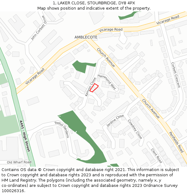 1, LAKER CLOSE, STOURBRIDGE, DY8 4PX: Location map and indicative extent of plot