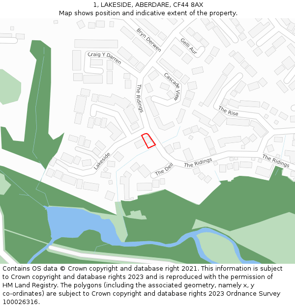 1, LAKESIDE, ABERDARE, CF44 8AX: Location map and indicative extent of plot