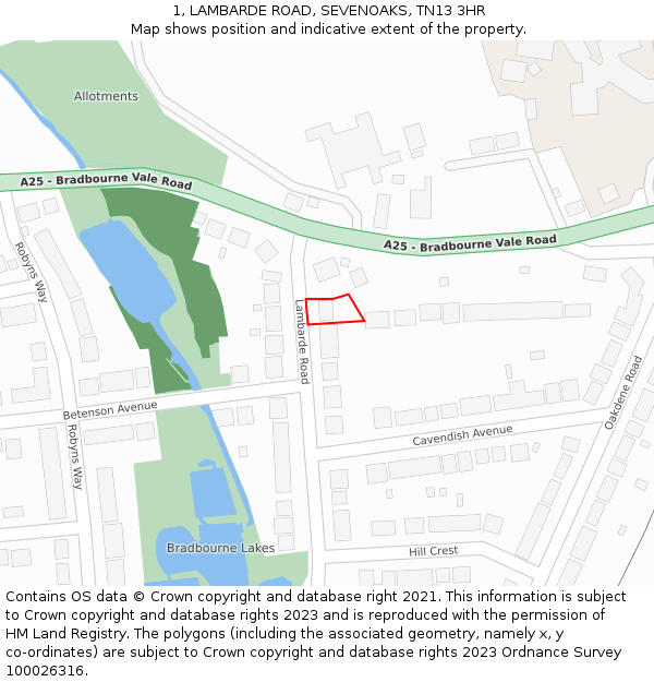 1, LAMBARDE ROAD, SEVENOAKS, TN13 3HR: Location map and indicative extent of plot