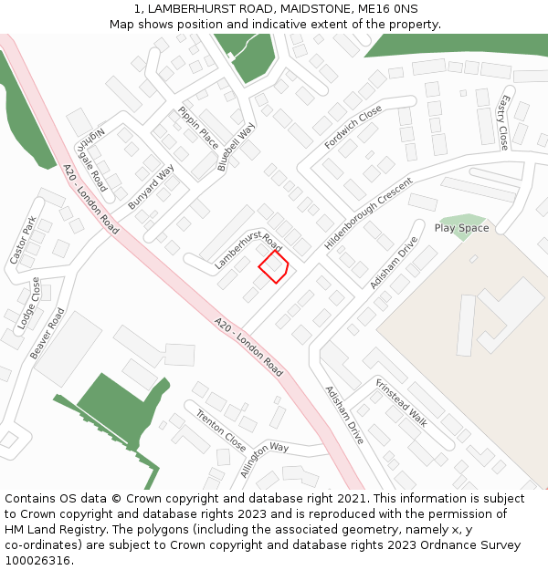 1, LAMBERHURST ROAD, MAIDSTONE, ME16 0NS: Location map and indicative extent of plot