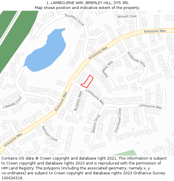 1, LAMBOURNE WAY, BRIERLEY HILL, DY5 3RL: Location map and indicative extent of plot