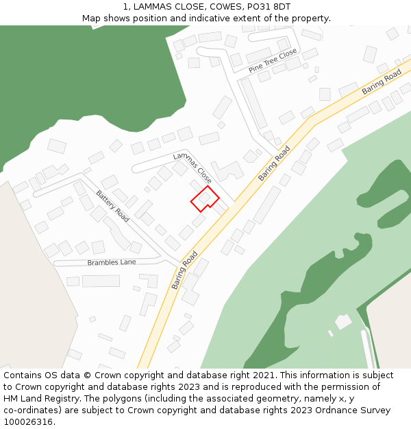 1, LAMMAS CLOSE, COWES, PO31 8DT: Location map and indicative extent of plot