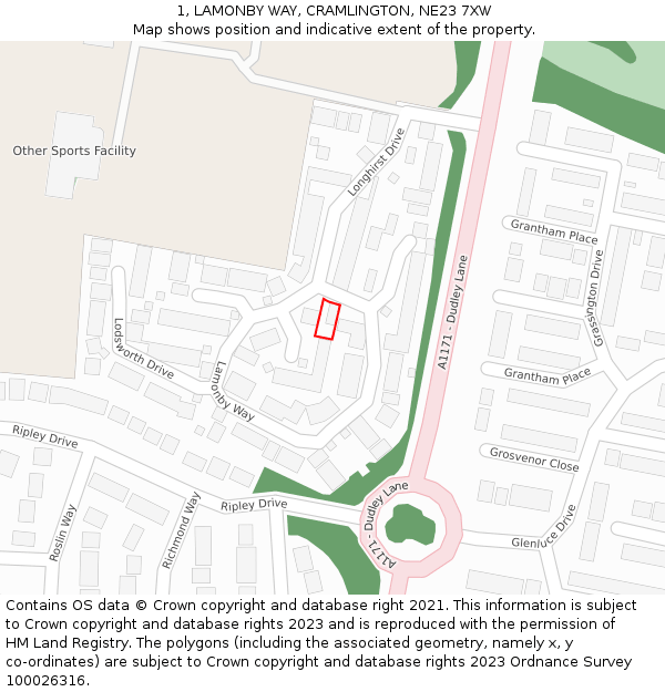 1, LAMONBY WAY, CRAMLINGTON, NE23 7XW: Location map and indicative extent of plot
