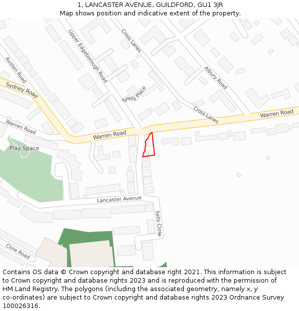 1, LANCASTER AVENUE, GUILDFORD, GU1 3JR: Location map and indicative extent of plot